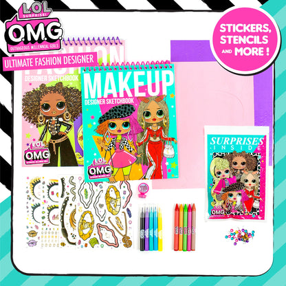 LOL Surprise! OMG Flawless Fashion Sketchbook by Horizon Group USA, DIY Craft Kit, Learn Pattern Making & Drawing, Includes Sketchbook, Stencils, Art Pages, Repositionable Stickers & More