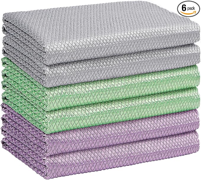 HOMEXCEL Microfiber Glass Cleaning Cloths-6PK, Stainless Steel, Premium Magic