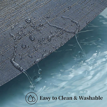 Leetaltree Denim Blue Placemats Set of 8 - Heat Resistant Non-Slip Place mats for Dining Table, Washable Durable PVC Vinyl Woven Table Mats（Denim Blue, 8）