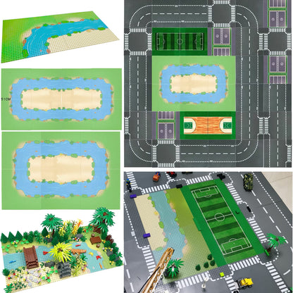 TACYILLU 6 Pack Grassland Rivers Pattern Baseplate 10" x 10" - Building Brick Base Plate Tight Fit with Major Brands for City Roads Building Blocks Kids Toy (2 Straight + 4 Curve)