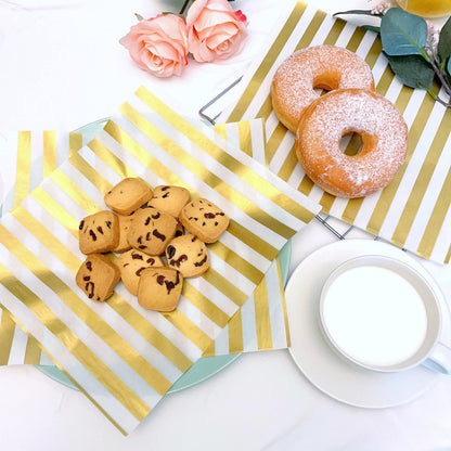 Suiwen 150 Gold and White Striped Wax Sheets - Greaseproof, Waterproof Hamburger Paper Liners for Food Basket