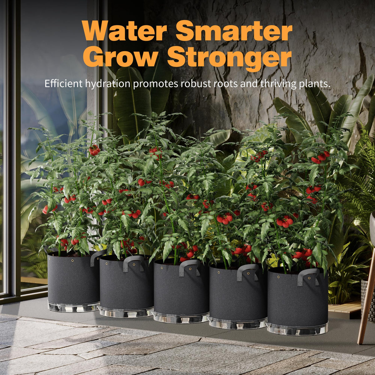 Patigrow Self-Watering Grow Bags, 5-Pack 5 Gallon 420G Thick Nonwoven Fabric Pots with Reinforced Handles and Multi-Purpose Rings, for Low Stress Plant Training Fruits, Vegetables,and Flowers