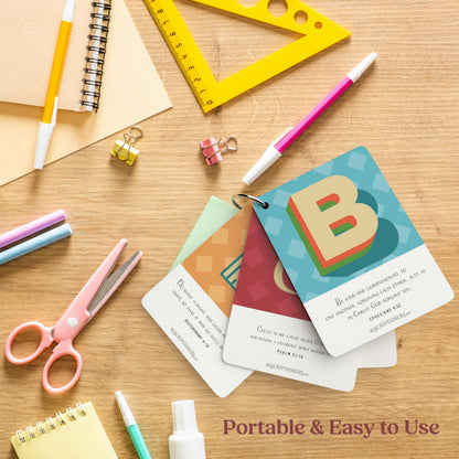 ABC Bible Verse Cards for Kids - Scripture Memory Flash Cards - Alphabet Bible Verses to Memorize A to Z - Christian Homeschool and Sunday School Gift - Scriptionery