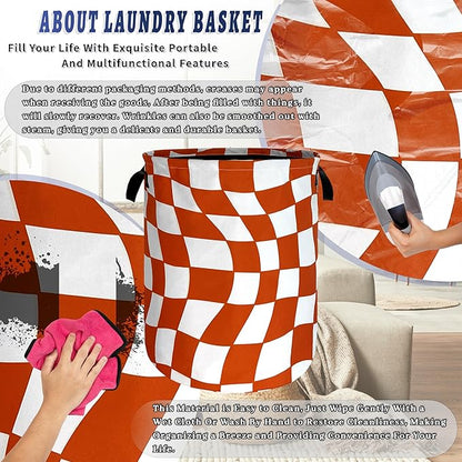 Orange Checkerboard Laundry Hamper Foldable Oxford Cloth Colorful Plaid Laundry