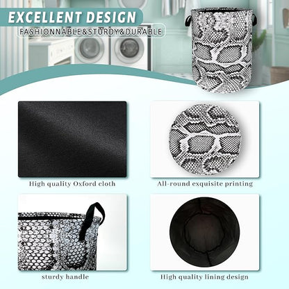 Grey White Snake Texture Laundry Hamper Snake Colorful Laundry Basket