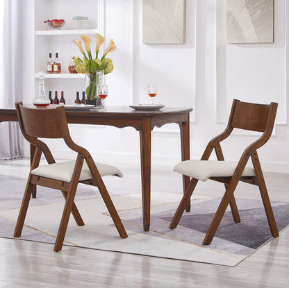Ball & Cast Upholstered Folding Chairs Set of 2, Kitchen Dining-Chair w/Solid Wood Frame, Portable Activity Neeting Chair,No Assembly Needed, Easy Carry and Storage,Walnut+Taupe