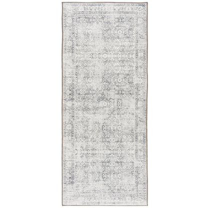 ReaLife Rugs Machine Washable Area Rug Runner - Living Room Bedroom Bathroom Kitchen Entryway Office - Padded Low Pile Stain Resistant Premium - Boho Farmhouse Vintage - Noor - Silver Ivory 2'6" x 6'