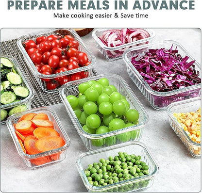 KOMUEE 10 Packs Glass Food Storage Containers Set, Glass Meal Prep Containers