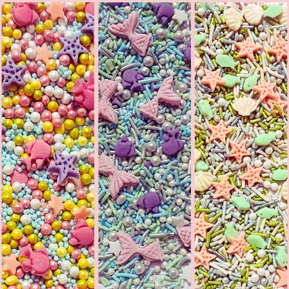 Confect Ocean-Themed Sprinkles Set – 5 Assorted Pastel Edible Sea Shell, Mermaid, starfishes & fish Sprinkle Mixes for Cake, Cupcake & Cookie Decorating –Ocean-Themed Baking Decorations- Vegan, Gluten-Free, Nut-Free, Soy-Free, Dairy-Free, Palm Oil-Free- 5