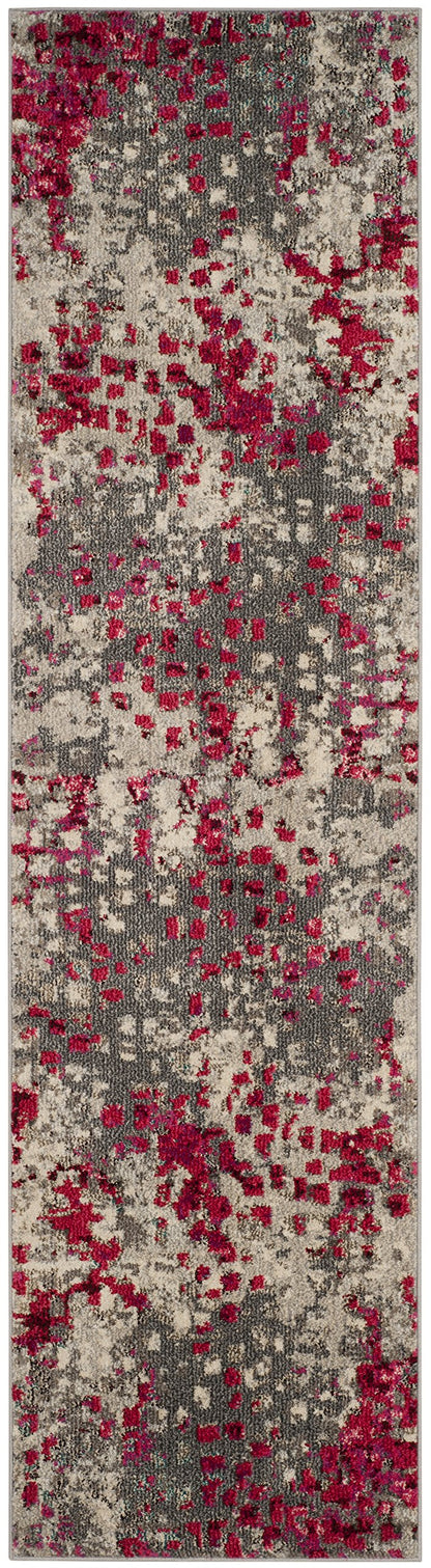 SAFAVIEH Monaco Collection Runner Rug - 2'2" x 8', Grey & Fuchsia, Boho Chic Abstract Watercolor Design, Non-Shedding & Easy Care, Ideal for High Traffic Areas in Living Room, Bedroom (MNC225R)