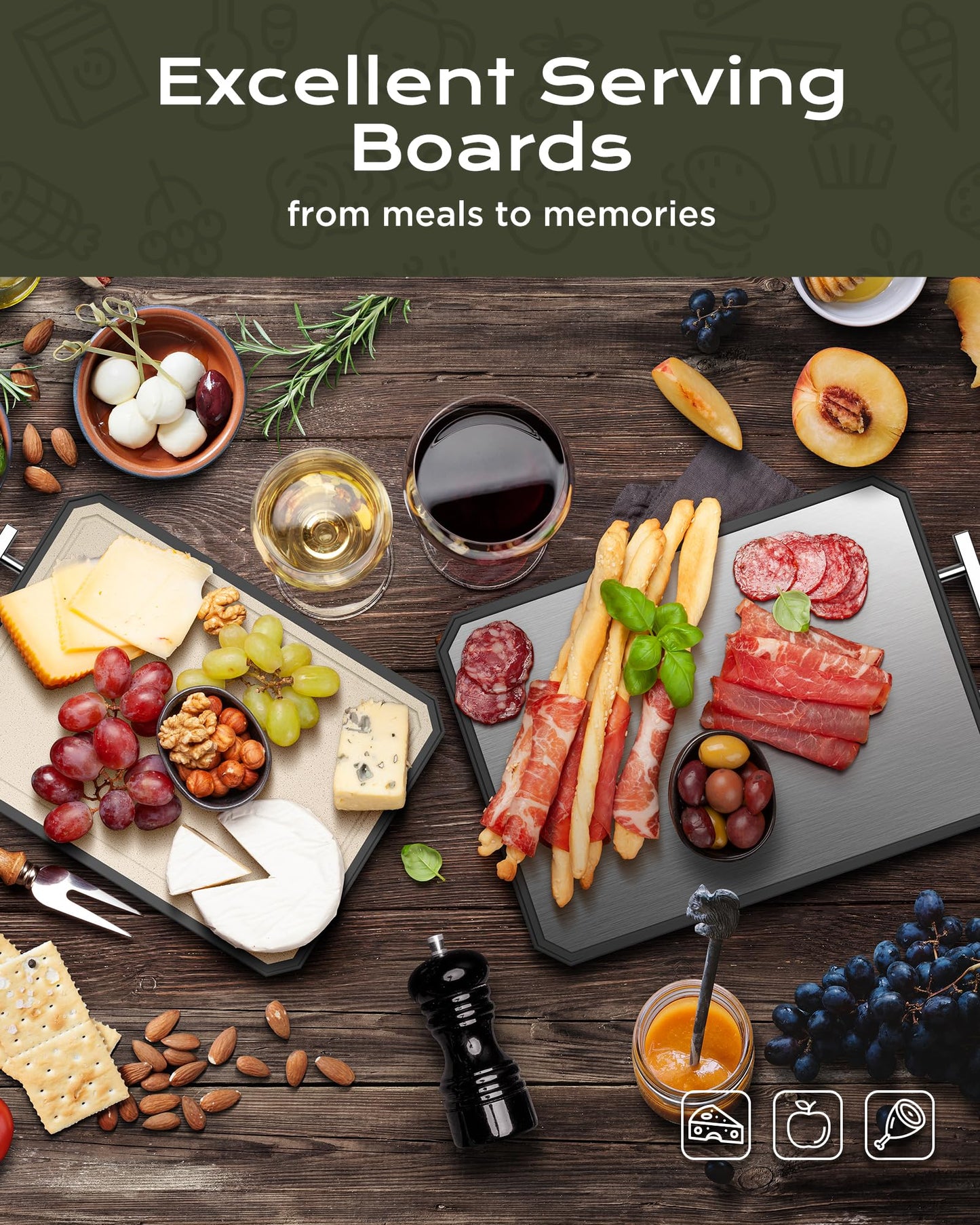 SNOWCLAD Stainless Steel Cutting Board,Double Sided Steel Bread Boards for kitchen,Stainless Steel/Wheat straw pp Large Board for meat,non toxic Chopping,Dishwasher Safe,16 * 11 Inch