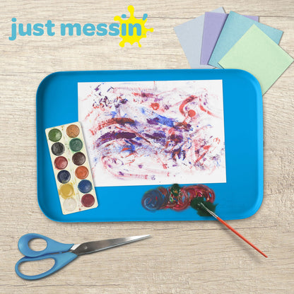 Just Messin’ Silicone Art Mat for Kids, Reusable Non-Slip Heat-Resistant Mat w Raised 0.6" Edges to Contain Mess & Protect Tables/Floors, Arts & Crafts, Resin, Legos, 12"x18", Blue