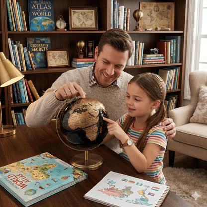 JOINPAYA 6 Inch Small World Globe with Antique Bronze Stand Black Gold Earth Desktop Decor for Kids & Adults Geography Learning Globe for Home Office Classroom