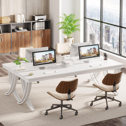 Tribesigns 6.5FT Conference Table for 6-8 People, 78 inch Long Rectangular Seminar Table with Strong Metal Frame, Business Furniture Boardroom Desk for Office Meeting Conference Room (1PC, White)