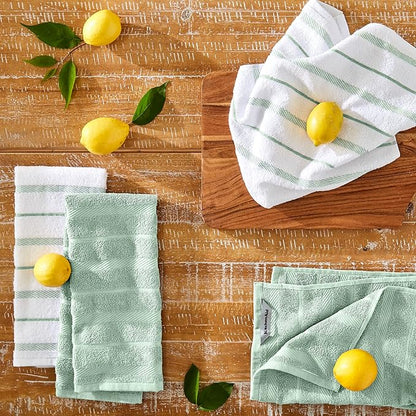 KitchenAid Albany Kitchen Towel 4-Pack Set, Pistachio/White