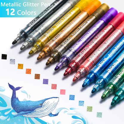 ZSCM Large Acrylic Glitter Markers Pen, 12 Colors Stocking Stuffers Gifts, Metallic Shimmer Markers for Doodle Writing, Glitter Art Crafts Gifts Trendy Stuff Christmas Stocking Stuffers