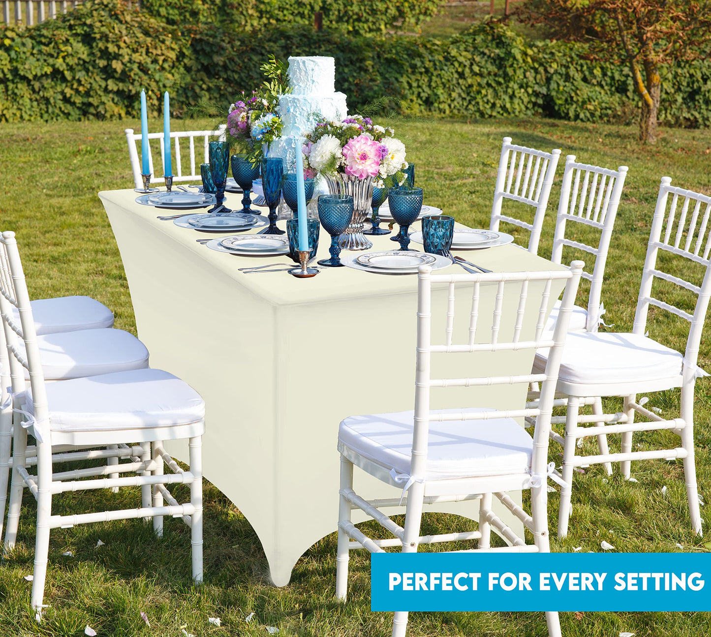 Utopia Kitchen Spandex Tablecloth 2 Pack [6FT, Ivory] Tight, Fitted, Washable and Wrinkle Resistant Stretch Table Cloth Rectangle Cover for Trade Show, Weddings & Parties [72Lx30Wx30H Inch]