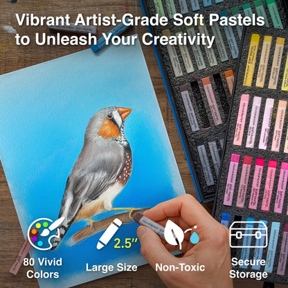 COLOUR BLOCK Soft Pastels for Artists - 80 Colors Square Chalk Soft Pastels Art Set in CARBON Box - Vibrant Pigments Art Kit for Painting, Drawing, Sketching, Hobbyist.