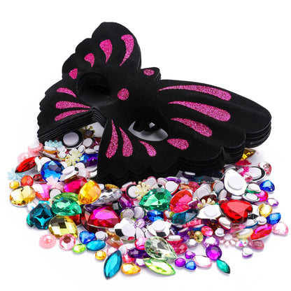 RICHNESS Butterfly Masks for Kids Make Your Own Kids Butterfly Costume Masks with Self-Adhesive Jewels Fun Birthday Party Activities pack of 12