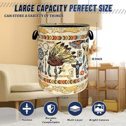Feather Printed Laundry Basket Oxford Cloth Foldable Boho Laundry Hamper