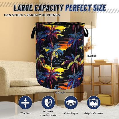 Colorful Palm Tree Laundry Basket Foldable Oxford Cloth Hawaii Laundry Hamper