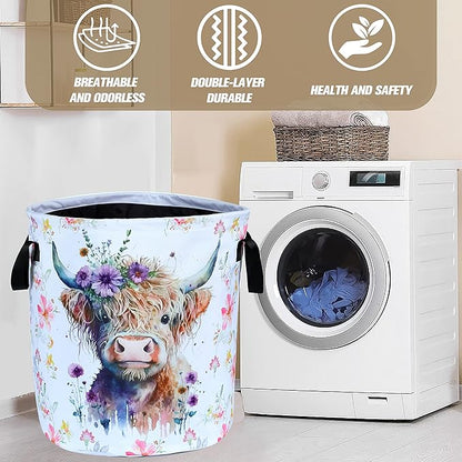 Highland Cow Laundry Basket Foldable Waterproof Oxford Cloth Funny Tote Bag
