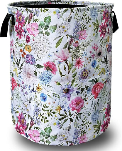 Watercolor Flower Floral Laundry Basket Foldable