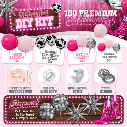 ALL-IN-1 Cowgirl Balloon Arch Kit with BONUS Boot Balloons for Cowgirl Party Decorations - Cow Girl Balloons Garland for Disco Cow Girl Birthday Party Decorations & Last Rodeo Bachelorette Decoration