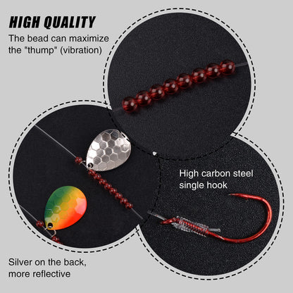 Walleye Harness Spinner Rig, 5 Packs Walleye Rig Fishing Making Kit Colorado Blades Mono Leader Hooks Clevises Beads (Mixed-10Packs)