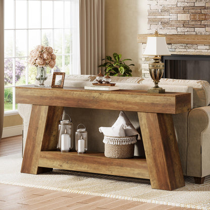 Tribesigns 70.9 Inch Long Console Tables, Farmhouse Entryway Table with Storage, 2-Tier Sofa Table Behind Couch for Entrance, Hallway, Living Room (Rustic Brown)