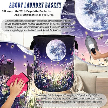 Moon Laundry Basket Oxford Cloth Night Sky Colorful Floral Butterfly Laundry
