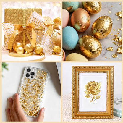 600Pcs Gold Leaf Sheets, 5.1"x5.1" Imitation Transfer Gold Leaf Sheets for Art, No Edible Glitter Gold Flakes Foil Paper Sheets for Nail Painting Jewelry Furniture Renovation & Gilding DIY Crafts