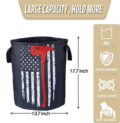 American Flag Red Line Ax Laundry Basket Firemen Foldable Oxford Cloth Funny