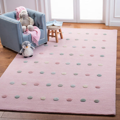 SAFAVIEH Kids Collection Accent Rug - 3' x 5', Light Pink, Handmade Polka Dot Wool, Ideal for High Traffic Areas in Entryway, Living Room, Bedroom (SFK803U)