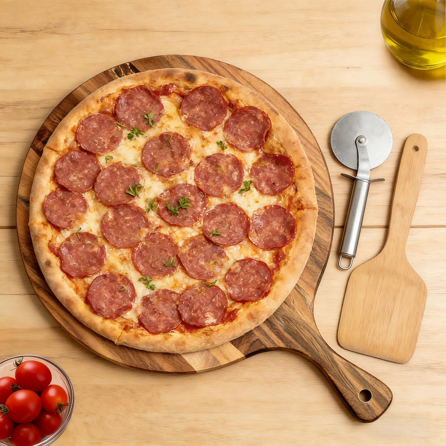 Eugelrom Acacia Wood Round Cutting Board with Handle -16" x 12" Large Charcuterie Board, Wooden Chopping Board for Kitchen, Meat & Cheese Serving Tray, Decorative Butcher Block, Ideal for Pizza