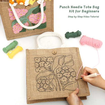 ERNTRNL Punch Needle Tote Bag Kit for Adults Beginner - DIY Punch Needle Embroidery Tote Bag Set, Punch Stitching Bags Kit with Instructions & Video Tutorial,Unique Pattern,Tools (Pink-Green)