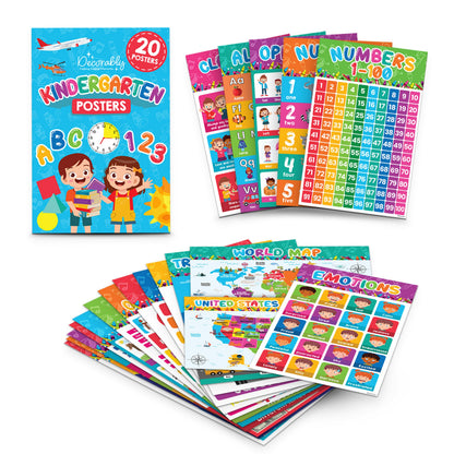 Decorably 20 Vibrant Learning Posters for Toddlers 1-3, 11x17in Educational, Matte-Laminated Classroom Decor - for School Hallways, Bulletin Boards, Home Study Room