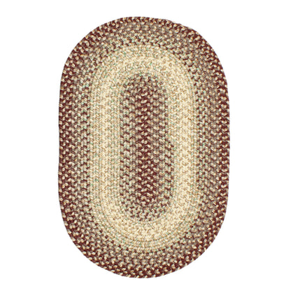Super Area Rugs Braided Rugs 2X3 Farmhouse Kitchen Rug - Ridgewood Braided Rug for Living Room - Reversible - Indoor/Outdoor - Made in USA - Burgundy/Beige, 2' X 3' Oval