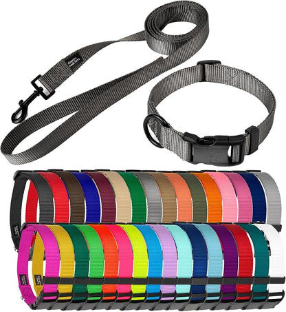 Country Brook Petz - Everyday Nylon Dog Collar and Leash - 10+ Cool Colors (1 Inch, Large, Charcoal)