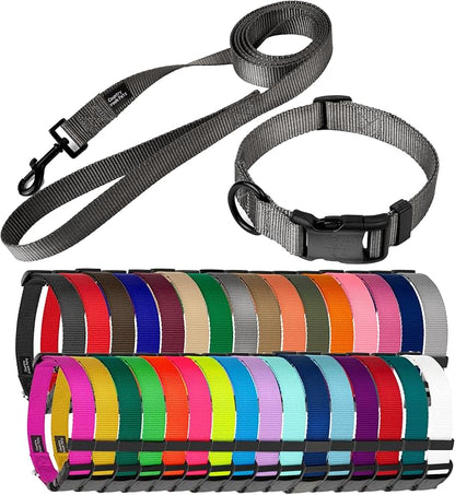 Country Brook Petz - Everyday Nylon Dog Collar and Leash - 10+ Cool Colors (3/4 Inch, Medium, Charcoal)