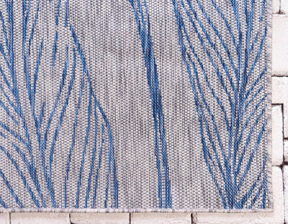 Unique Loom Outdoor Botanical Collection Area Rug - Leaf (2' x 6' 1" Runner, Light Gray/ Ivory)