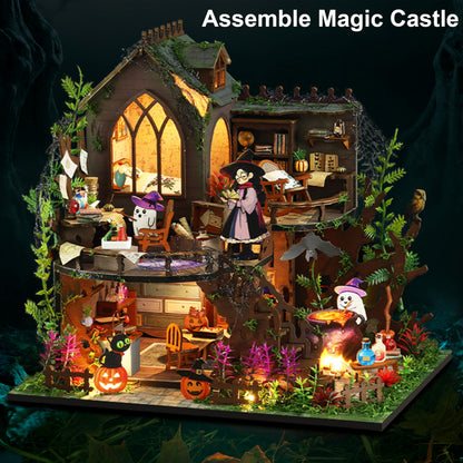 ISSEVE DIY Miniature House Kit, Tiny House Dollhouse Kit for Adults, Mini House Building Kits, Miniature Kit Adult Craft Diorama Kit Home Bookshelf Decoration, Gifts for Birthday (Magic Castle)