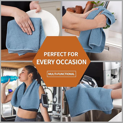 Microfiber Waffle Hand Towels, 4 Pieces, Fast Drying, Lint Free 430 GSM