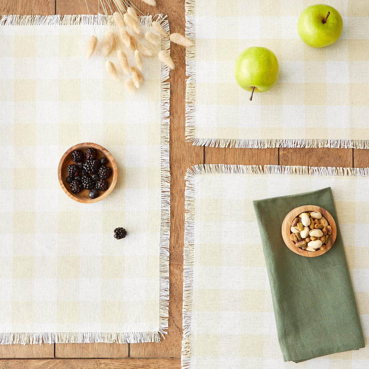DII Heavyweight Fringed Check Tabletop Collection, Placemat Set, 13x19, Natural, 6 Count