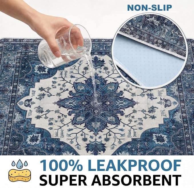 Washable Pee Pads for Dogs,Great Urine Absorbent Reusable Puppy Training Pads,Waterproof,Leak-Proof & Non-Slip Potty Pads for Whelping,Crate,Playpen,Bed.(Dark Navy Floral,36"x72")