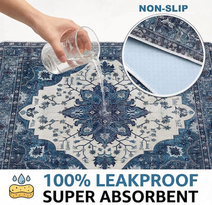 Washable Pee Pads for Dogs,Great Urine Absorbent Reusable Puppy Training Pads,Waterproof,Leak-Proof & Non-Slip Potty Pads for Whelping,Crate,Playpen,Bed.(Dark Navy Floral,36"x36")