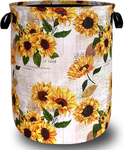 Vintage Sunflowers Laundry Basket Oxford Cloth Foldable Yellow Floral Laundry