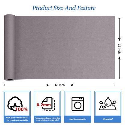 KING MOUNTAIN Canvas Iron on Patch,12"×60",Waterproof 100% Cotton Fabric Repair Patch,Used for Various Sofa,Tent,Clothes,Seats,Suitcases (Light Gray,Waterproof)