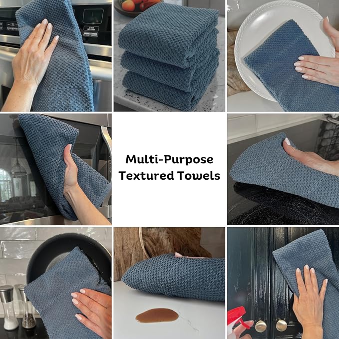 Serafina Home Teal Dark Blue Kitchen Dish Hand Towels 100% Cotton Cloth Soft