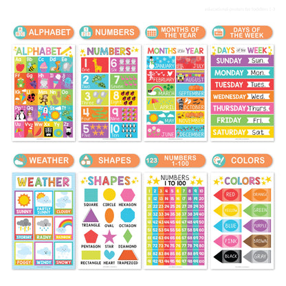 Hadley Designs 16 Educational Posters for Classroom Must Haves - Laminated Pre-K Posters for Toddler Homeschool Essentials, Toddler & Preschool Learning Activities, Kindergarten Classroom Decor